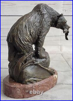 Large Real Bronze Statue Bear with Fish Figure Sculpture Garden Yard Art Work NR