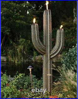 Large Tall Saguaro Cactus Yard Sculpture Desert Garden Statue Tiki Torch, 6.5 Ft