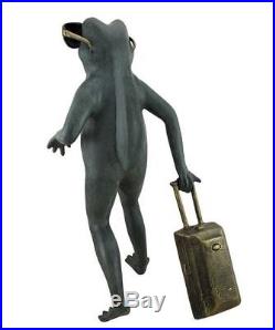 Large Traveling Frog withSuitcase Statue Yard Ornament Sculpture Figurine 21 H
