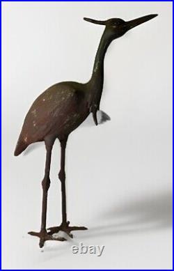 Large Vintage Metal Heron Crane Statue Rustic Garden Decor VTG Original 19 Tall