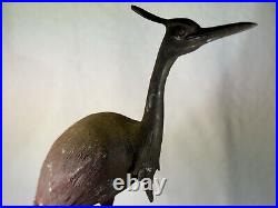 Large Vintage Metal Heron Crane Statue Rustic Garden Decor VTG Original 19 Tall