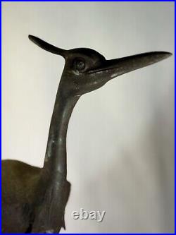 Large Vintage Metal Heron Crane Statue Rustic Garden Decor VTG Original 19 Tall