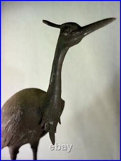 Large Vintage Metal Heron Crane Statue Rustic Garden Decor VTG Original 19 Tall