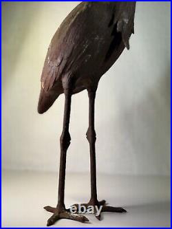 Large Vintage Metal Heron Crane Statue Rustic Garden Decor VTG Original 19 Tall