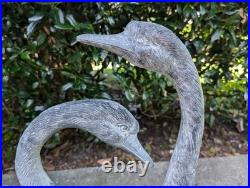 Large Vintage Pair Cast Bronze Metal Goose Garden Decor Statues Sculptures