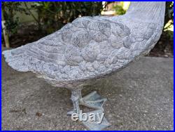 Large Vintage Pair Cast Bronze Metal Goose Garden Decor Statues Sculptures