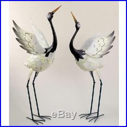 Lawn Statues Red Crowned Cranes Metal Garden Sculpture Patio Yard Decoration