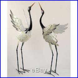 Lawn Statues Red Crowned Cranes Metal Garden Sculpture Patio Yard Decoration
