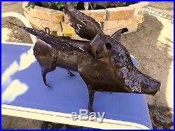 Lg 21 Mexican Welded Recylcled Metal Iron Flying Pig Sculpture Yard Garden Art