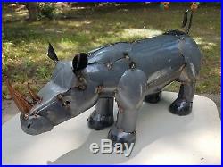 Lg 25 Recycled Rustic Iron Metal Ranch Yard Art Rhino Animal Figure