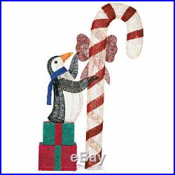 Life Size Penguin w Candy Cane Pre Lit LED Sculpture Christmas Yard Decor 6ft