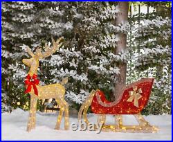 Light Up Christmas Reindeer Sleigh Outdoor Yard Decoration Lit LED Xmas Garden