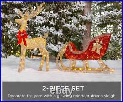 Light Up Christmas Reindeer Sleigh Outdoor Yard Decoration Lit LED Xmas Garden