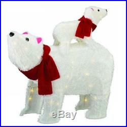Lighted Furry White Polar Bear Sculpture Pre Lit Outdoor Christmas Decor Yard