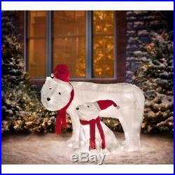 Lighted Fuzzy White Polar Bear Sculpture Set PreLit Outdoor Christmas Decor Yard