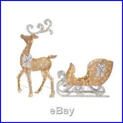 Lighted Gold Silver Reindeer & Sleigh Set Outdoor Christmas Yard Lawn Decoration