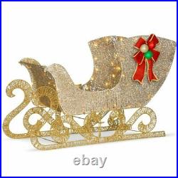 Lighted Golden Champagne Sleigh Sculpture Set Outdoor Christmas Yard Decor Lawn