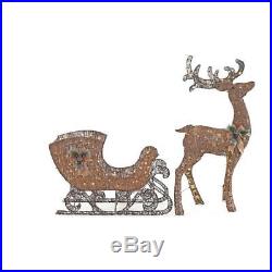 Lighted Grapevine Reindeer & Sleigh Set Outdoor Christmas Yard Lawn Decoration