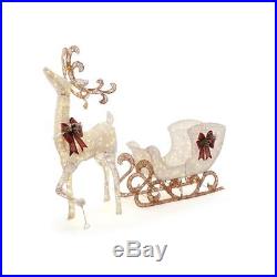 Lighted White Grapevine Reindeer & Sleigh Set Outdoor Christmas Yard Lawn Decor