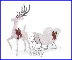 Lighted White Reindeer & Sleigh Sculpture Outdoor Christmas Decor Yard Lights