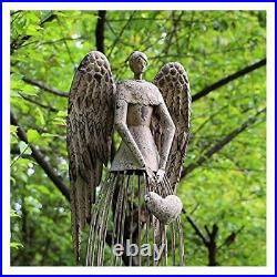 Linfevisi Garden Angel Statue Decor Rustic Metal Angel Sculpture Garden Yard