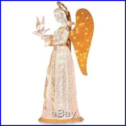 Lize Size Lighted Christmas Angel With Dove Outdoor Yard Decor Winged Sculpture