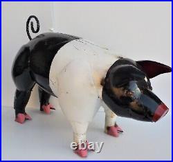 Metal Art Black And White Pig Sculpture Animal Figure Large 33 Long
