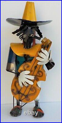 Metal Art Mariachi Musician Sculpture Figure W Base 34 Tall