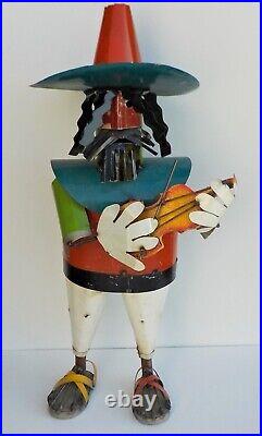 Metal Art Mariachi Musician Sculpture Figure W Fiddle 34 Tall
