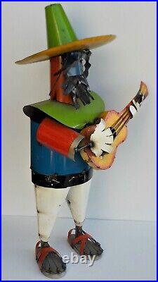 Metal Art Mariachi Musician Sculpture Figure W Guitar 34 Tall