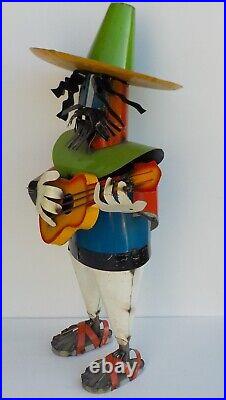 Metal Art Mariachi Musician Sculpture Figure W Guitar 34 Tall