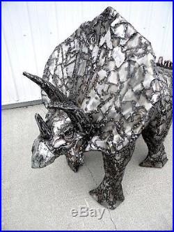Metal Art Triceratops Dinosaur Sculpture, statuary, yard, durable, industrial