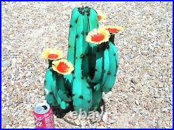 Metal Art cactus sculpture, Junk Iron Garden Art, colorful metal flowers