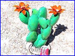 Metal Art cactus sculpture, Junk Iron Garden Art, colorful metal flowers
