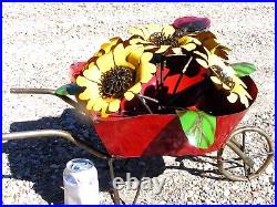 Metal Art garden Sunflower sculpture, Junk Iron Art, wheelbarrow with flowers