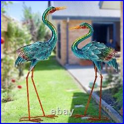 Metal Blue Heron Statue Garden Crane Sculpture Large Bird for Outdoor Yard Decor