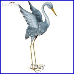 Metal Blue Heron Statue Sculpture Garden Bird Set Of 2 Yard Art Decor Outdoor