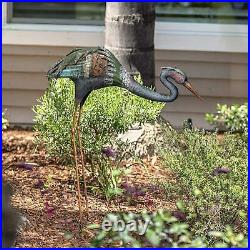 Metal Bowing Crane Statue Garden Patio Deck Porch-Yard Bird Sculpture Art Decor