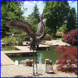 Metal Bronze Crane Statue Sculpture Garden Patio Porch Yard Lawn Art Accent Lawn