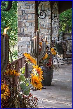 Metal Cactus Yard Torch Saguaro Cactus Outdoor Decor Tall Sculpture Garden Home