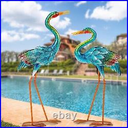 Metal Color Blue Heron Crane Statue Sculpture Bird Art Decor Home Yard Patio