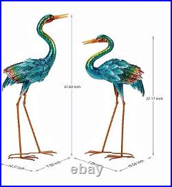 Metal Color Blue Heron Crane Statue Sculpture Bird Art Decor Home Yard Patio