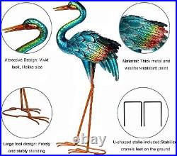 Metal Color Blue Heron Crane Statue Sculpture Bird Art Decor Home Yard Patio