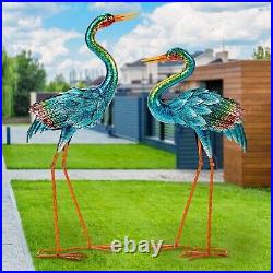 Metal Color Blue Heron Crane Statue Sculpture Bird Art Decor Home Yard Patio