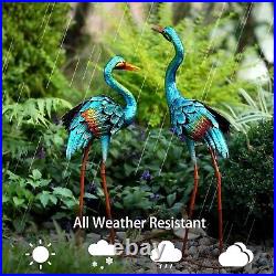 Metal Color Blue Heron Crane Statue Sculpture Bird Art Decor Home Yard Patio