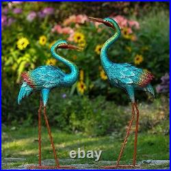 Metal Color Blue Heron Crane Statue Sculpture Bird Art Decor Home Yard Patio