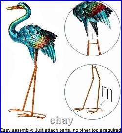 Metal Color Blue Heron Crane Statue Sculpture Bird Art Decor Home Yard Patio