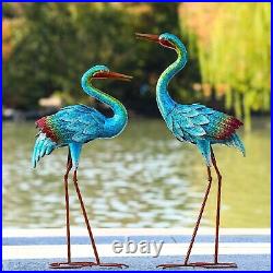 Metal Color Blue Heron Crane Statue Sculpture Bird Art Decor Home Yard Patio