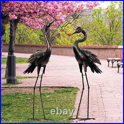 Metal Crane Garden Statue Sculptures Bronze Crane Ornaments Yard Art Decorations
