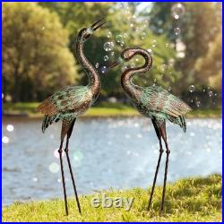 Metal Crane Garden Statues Blue Heron Outdoor Decor Lawn Ornaments Yard Art